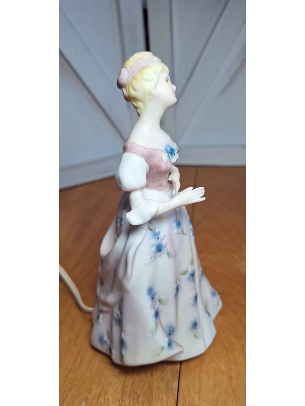 VTG Porcelain Lamp/Night Light Ardalt Japan Victorian Lady Dress w/Blue Florals